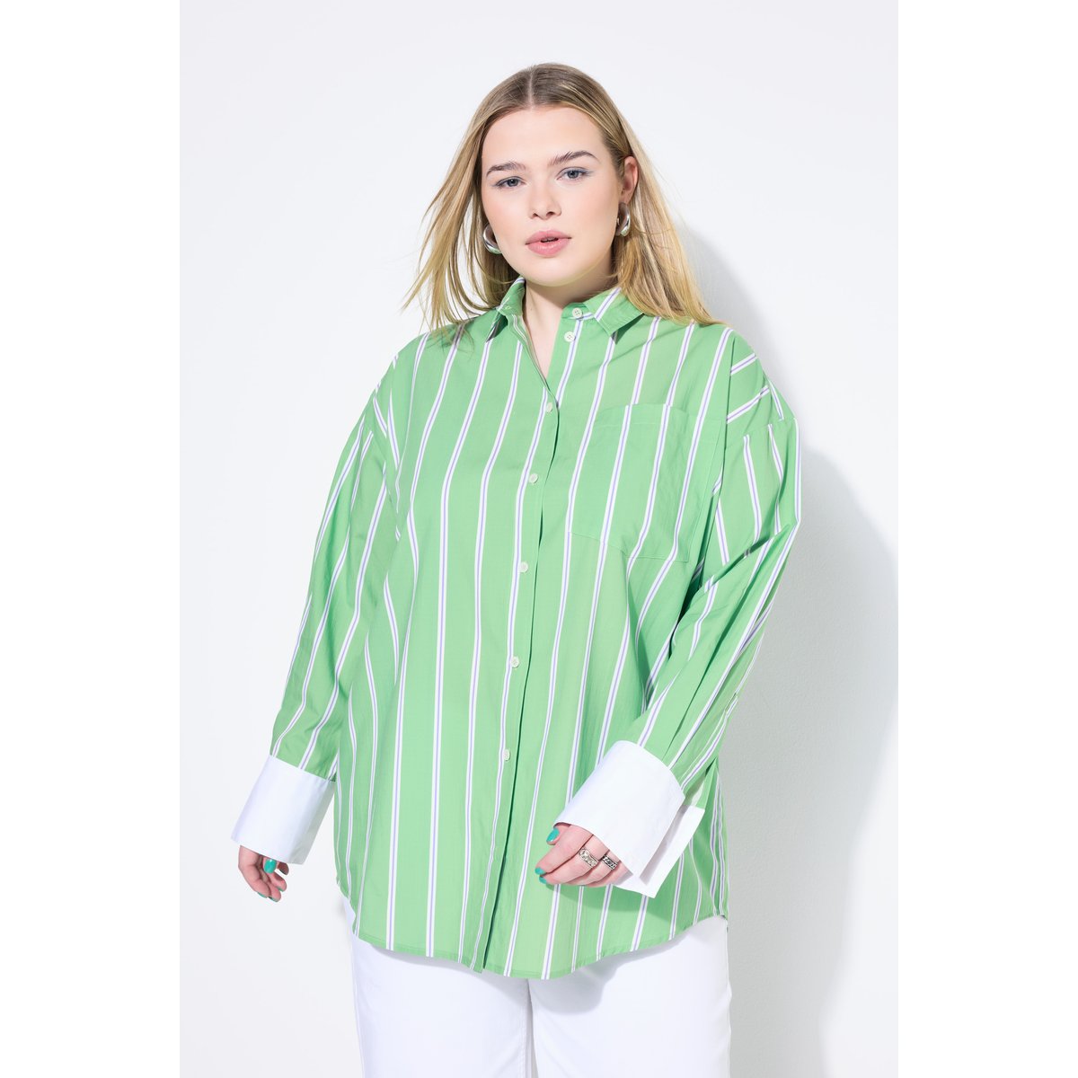 Chemisier rayé oversize, manches longues vert trèfle, STUDIO UNTOLD
