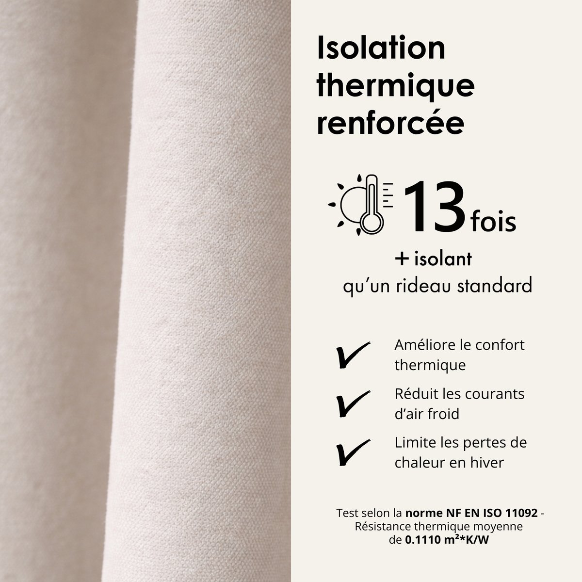Rideau thermique phonique et semi occultant KONFOR - QABANE blanc cassé, HOME MAISON