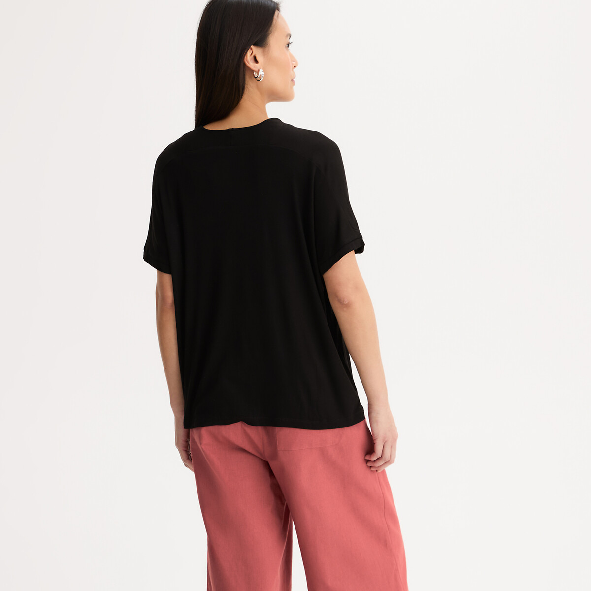 Jersey Short Sleeve V-Neck T-Shirt black, ANNE WEYBURN