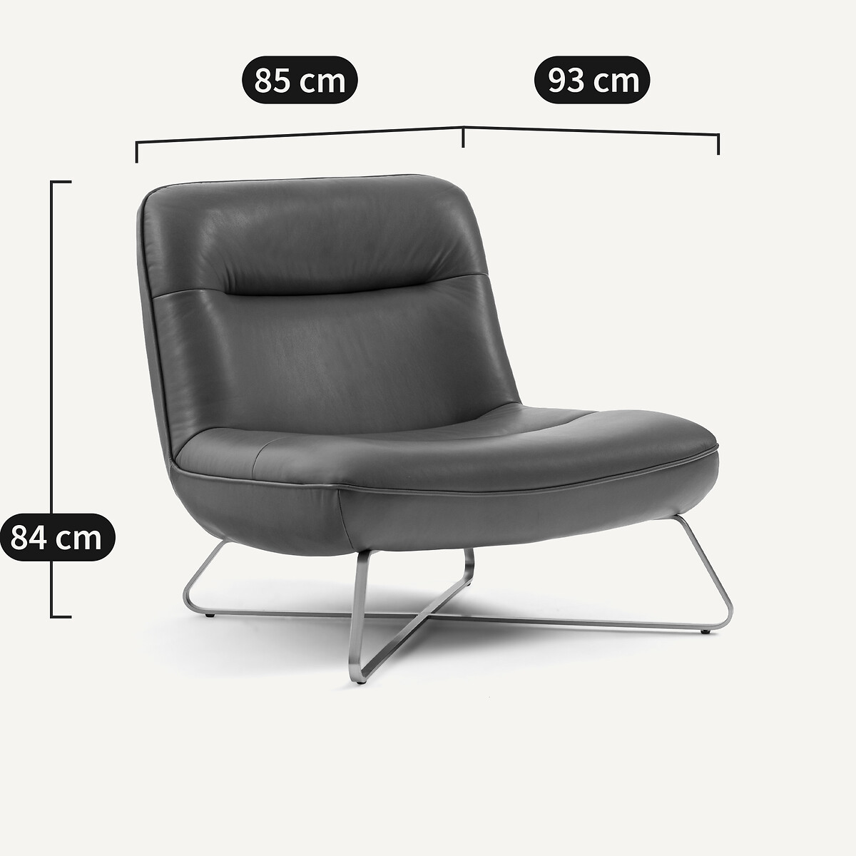 Sillón de piel y níquel satinado, Helma coñac, AM.PM