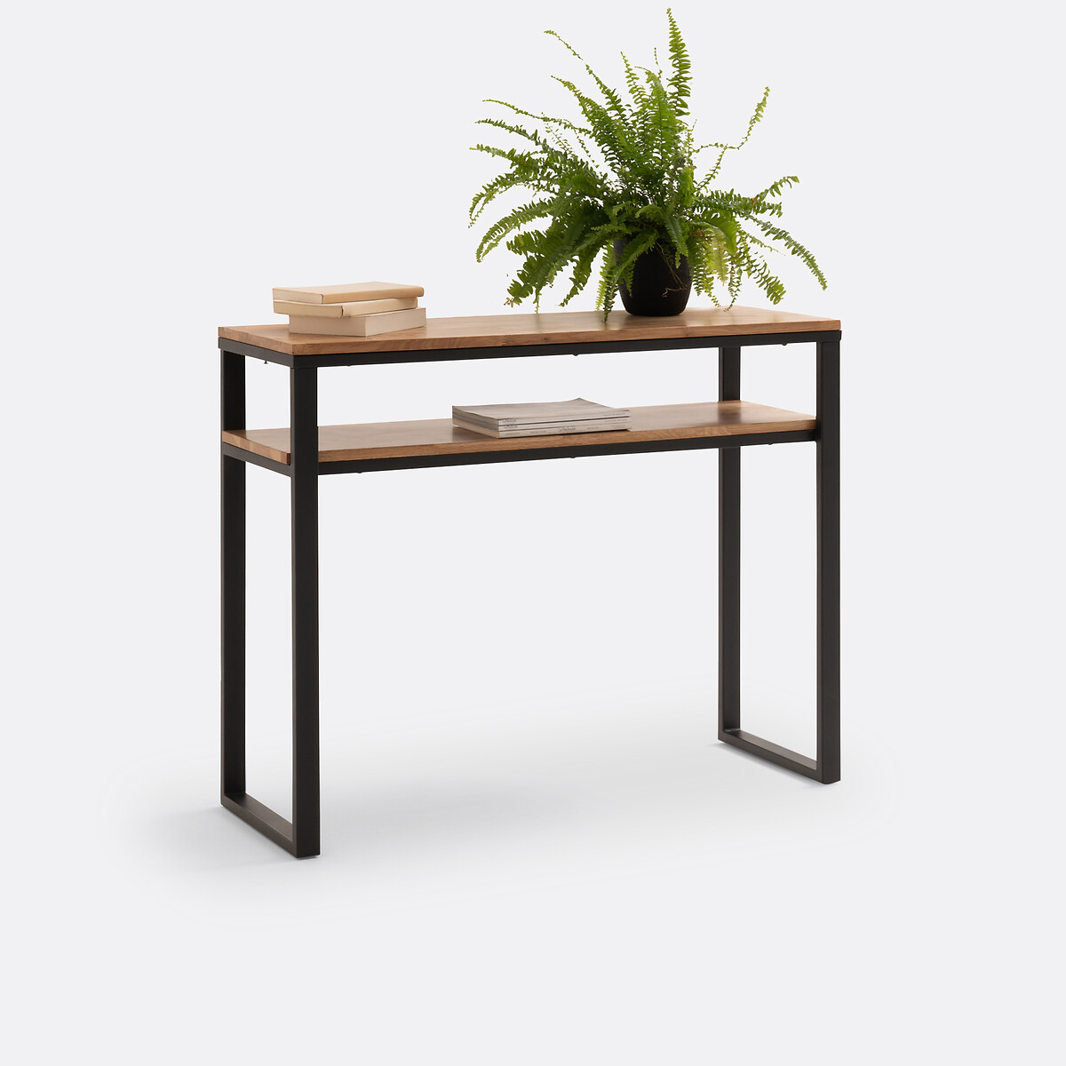 Console 2 plateaux, en chêne massif et métal acier, HIBA naturel, LA REDOUTE INTERIEURS