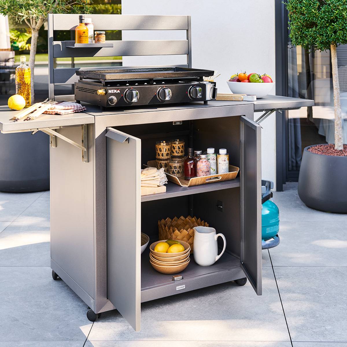 Desserte de jardin 2 portes WHEELY gris graphite, HESPERIDE