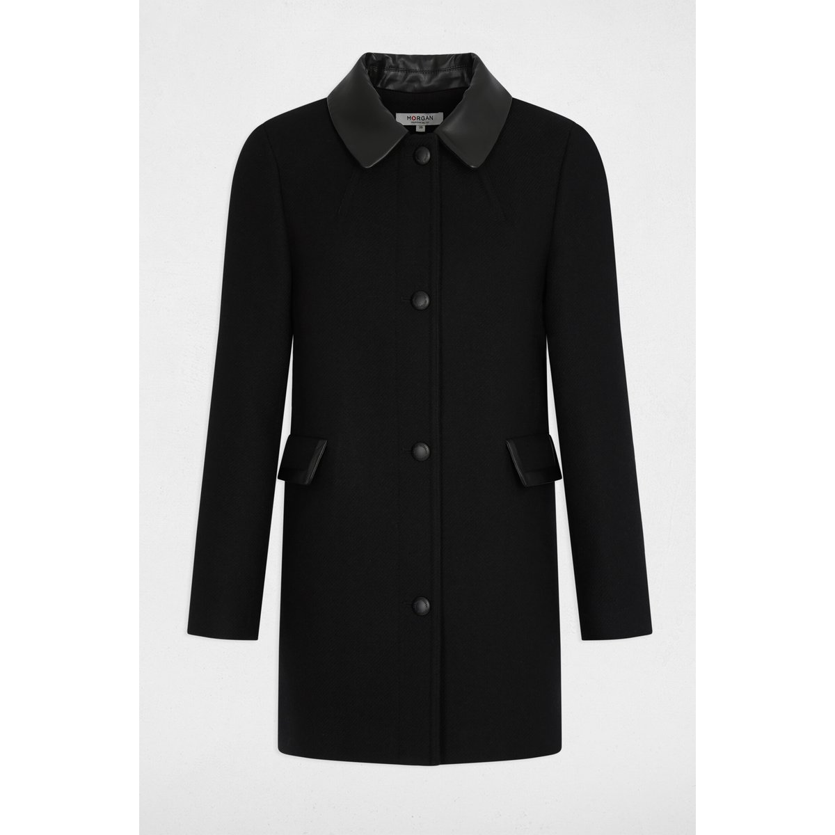 Manteau droit mi-long noir, MORGAN