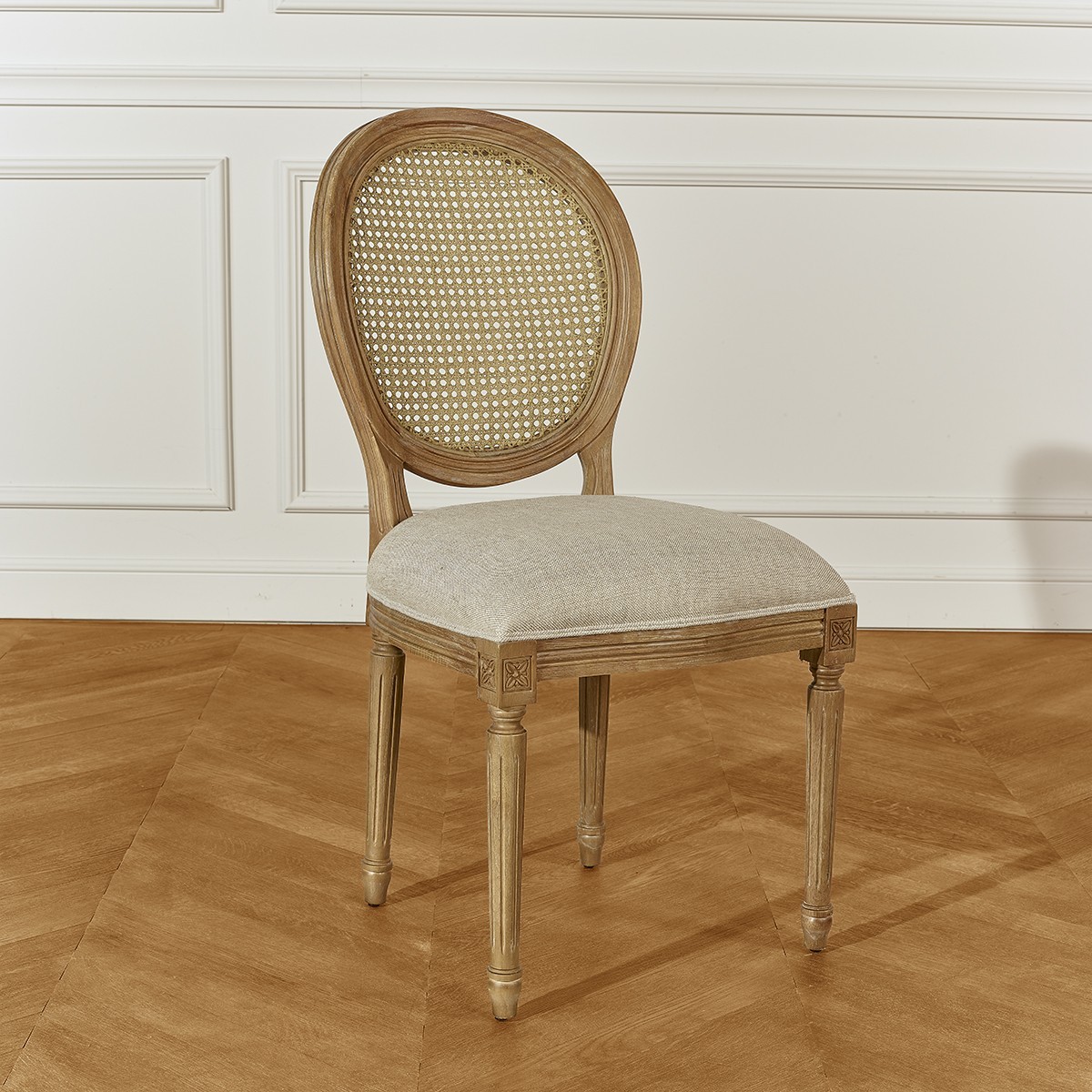Lot de 2 chaises médaillon en lin naturel, style classique MEDAILLON lin, ROBIN DES BOIS