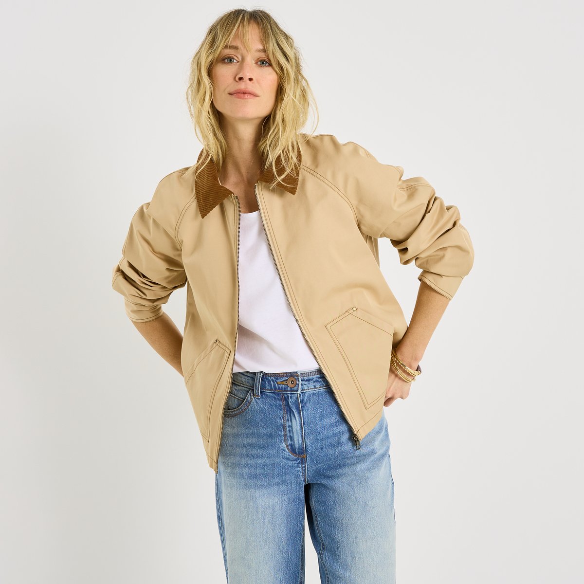 Parka courte zippée beige, GRAIN DE MALICE