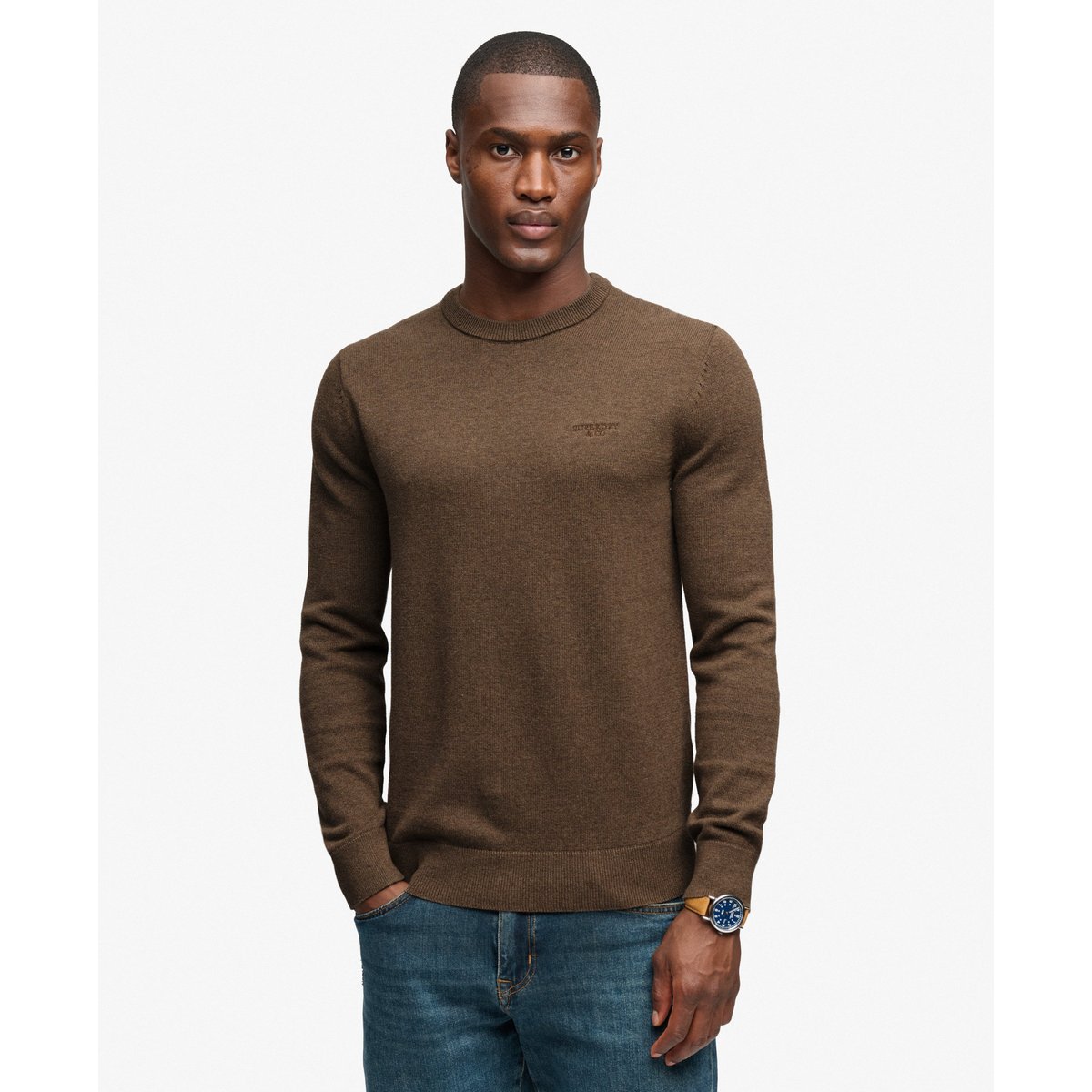 Pull Prep Essential coupe ajustée brun biscuit chiné, SUPERDRY