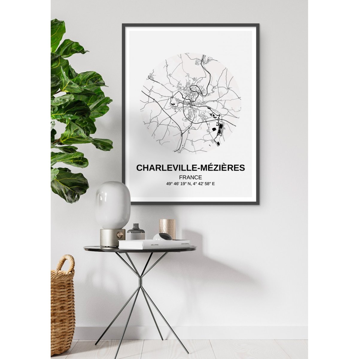 Affiche Carte Charleville-Mézières blanc, L'AFFICHERIE