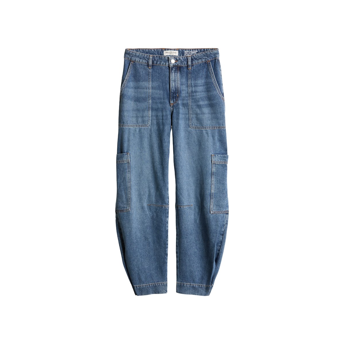 Jeans modèle Lara cargo barrel en mélange Lyocell-Organic-Cotton bleu, MARC O'POLO