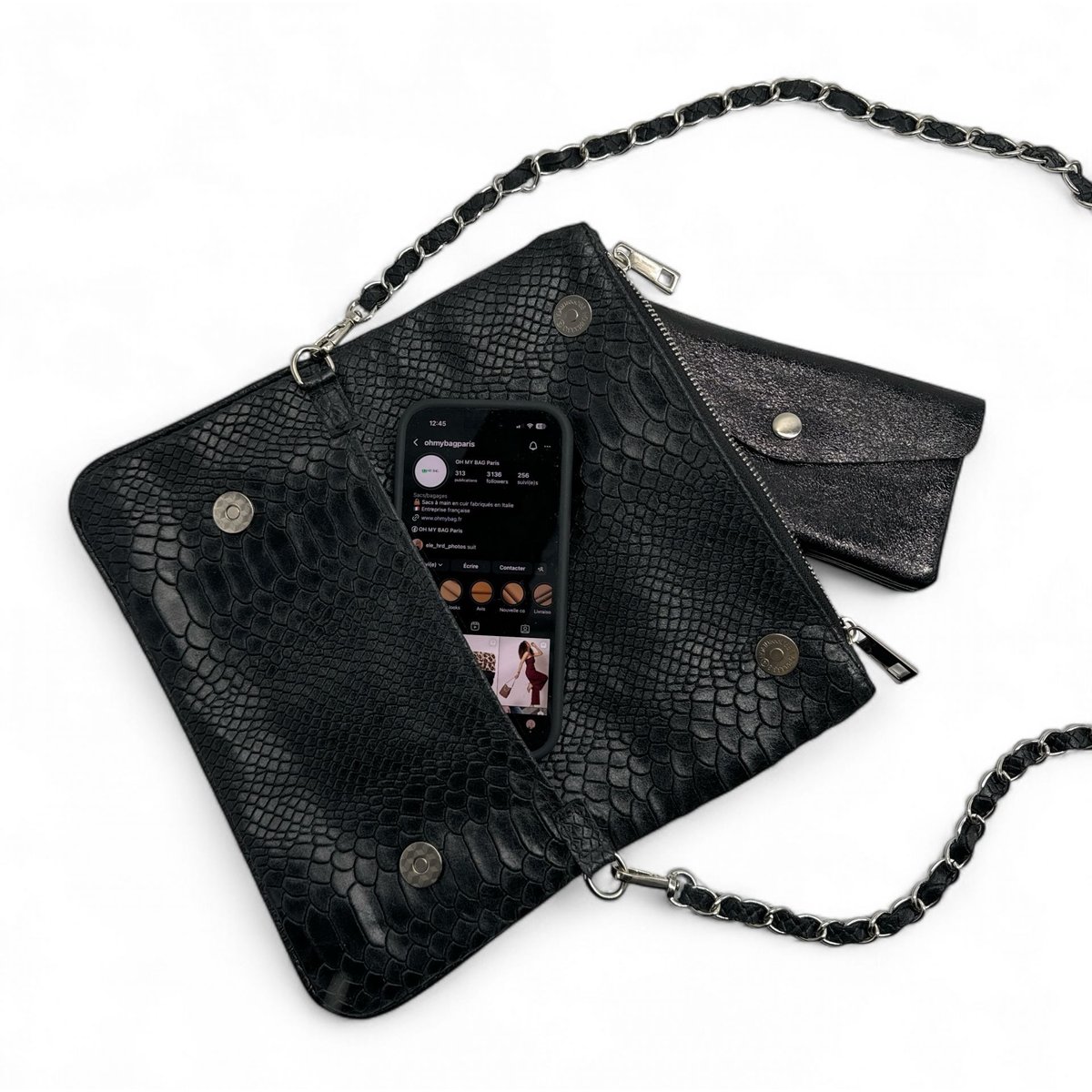 sac pochette en cuir embossé ROXANE PYTHON noir, OH MY BAG