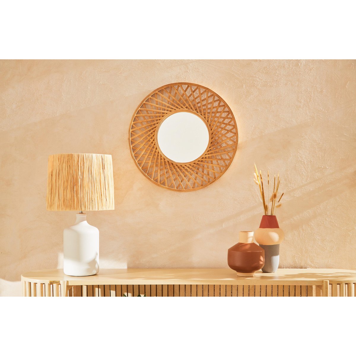 Miroir en bambou rond, ROSACE jaune / doré, INSPIRE