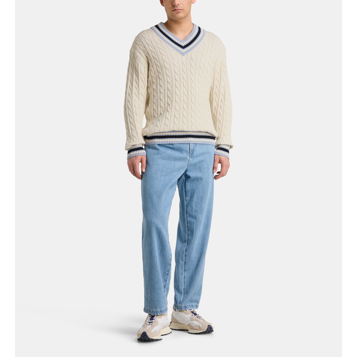 Pull pricket col v coton écru, GALERIES LAFAYETTE
