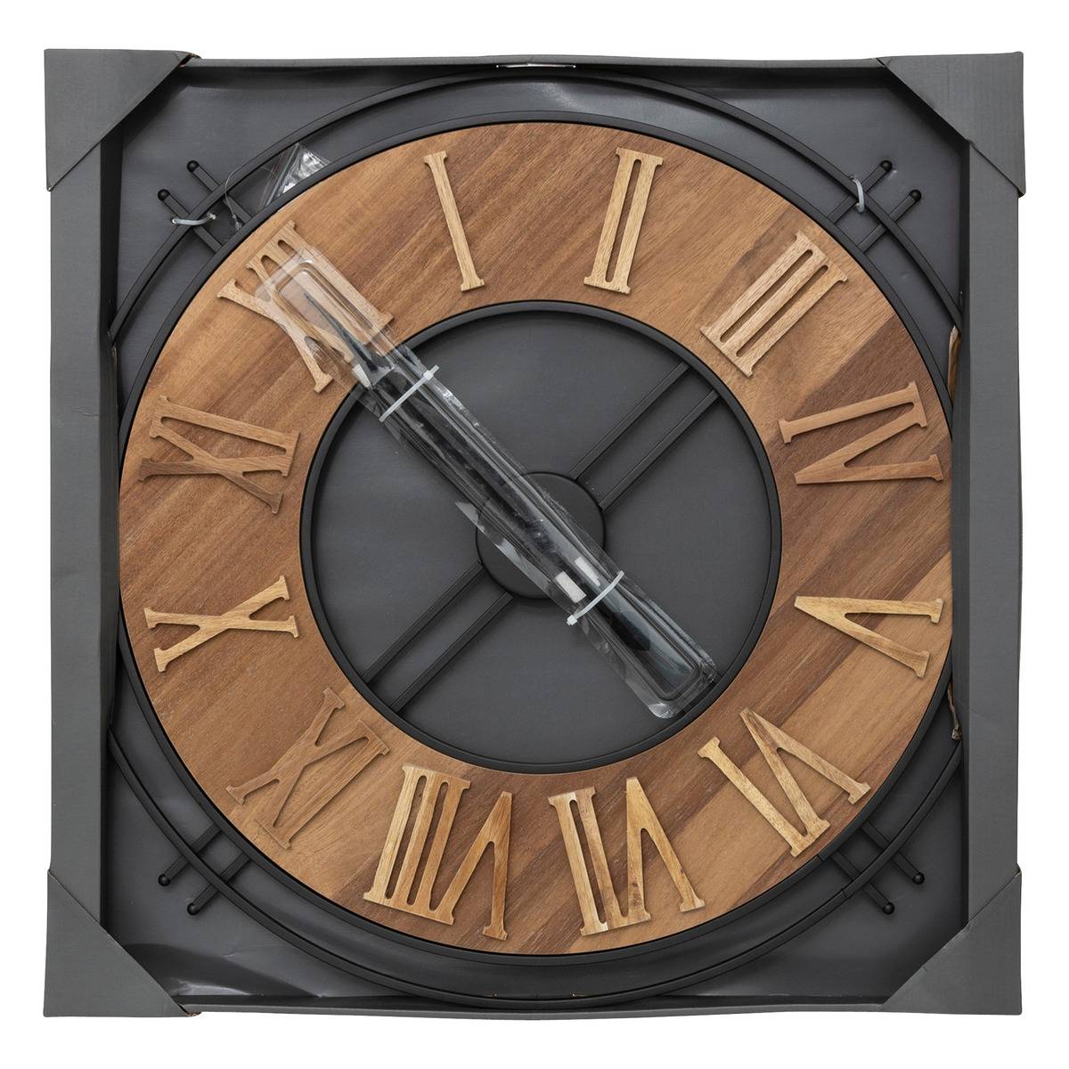 Horloge murale bois chiffres romains relief DORIAN marron, ATMOSPHERA