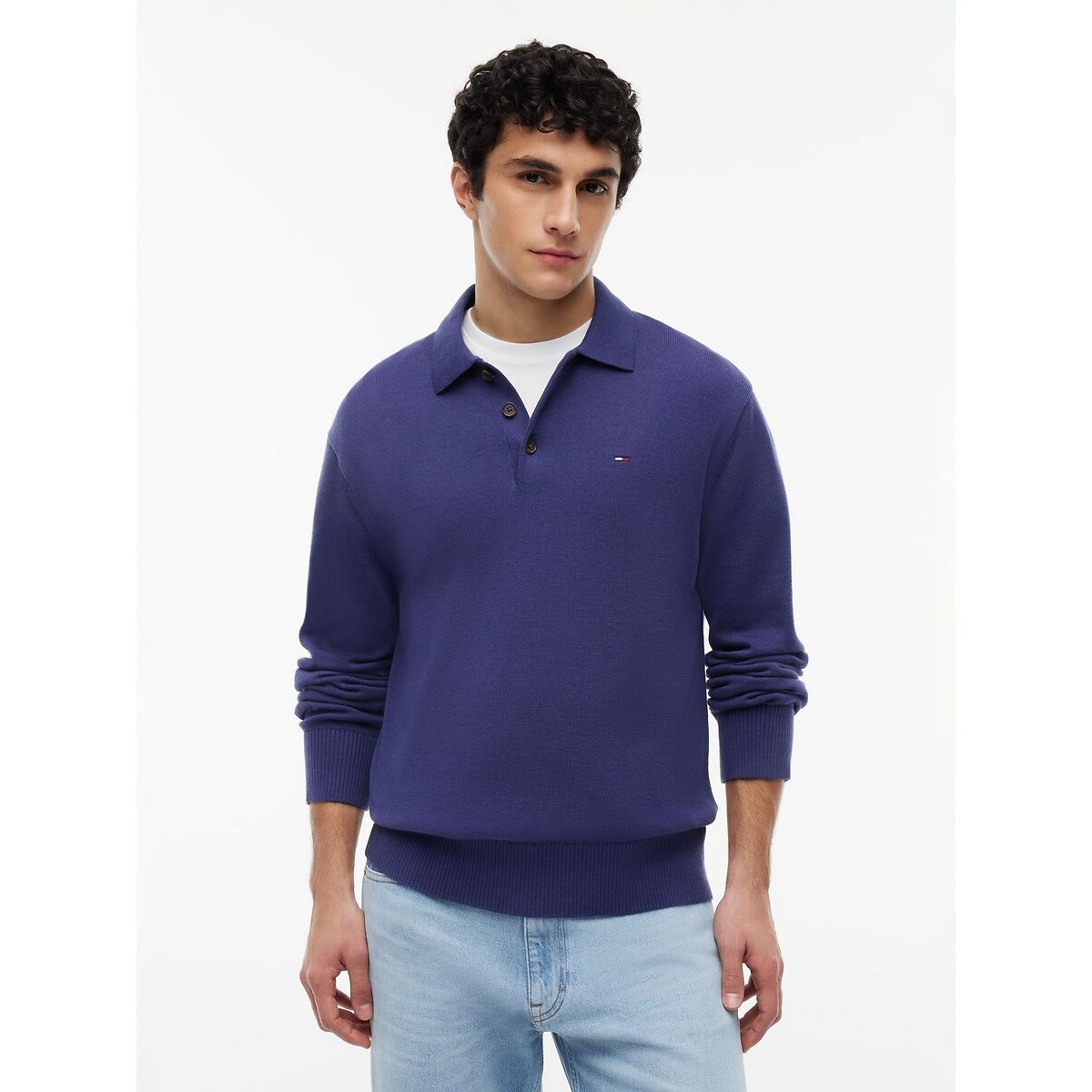 Camisola slim-fit, gola polo azul , TOMMY JEANS