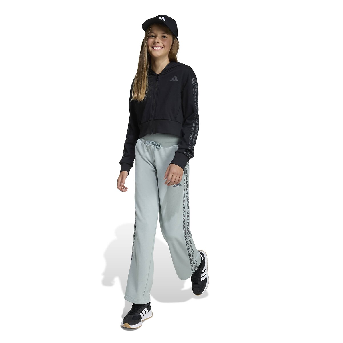 Sudadera de forro polar con capucha, cremallera y estampado de leopardo negro, ADIDAS SPORTSWEAR