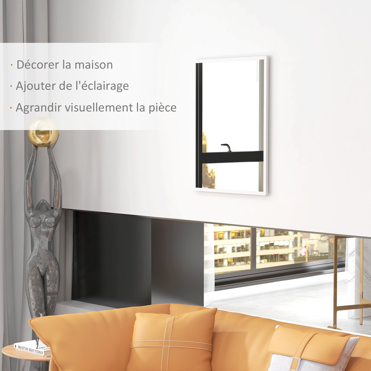 Miroir mural Verre Bois naturel blanc, HOMCOM
