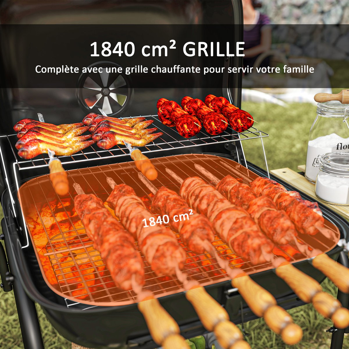 Barbecue au charbon de bois Acier Noir noir, OUTSUNNY