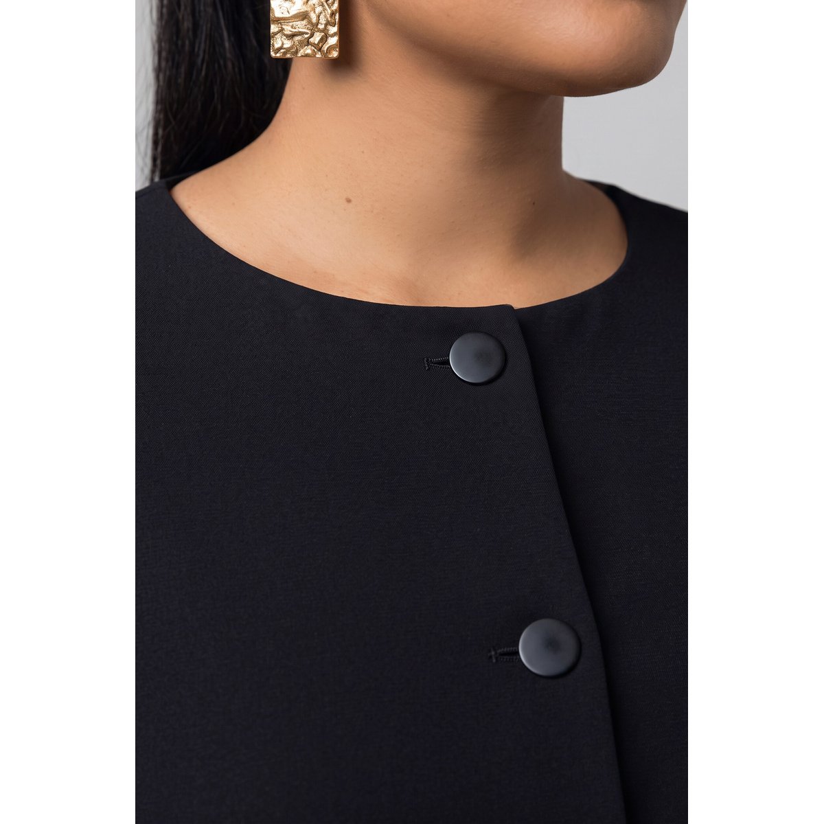 Blazer en techno-stretch au tombé fluide noir, ULLA POPKEN