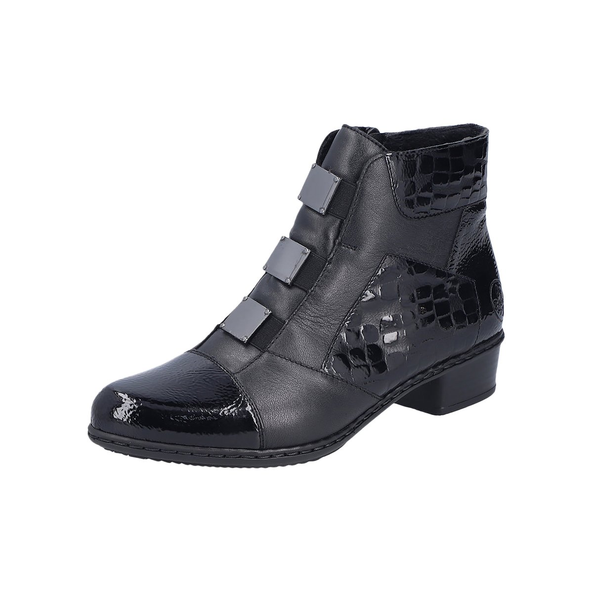Boots en cuir noires à talon décroché bas avec un zip côté interne noires, RIEKER