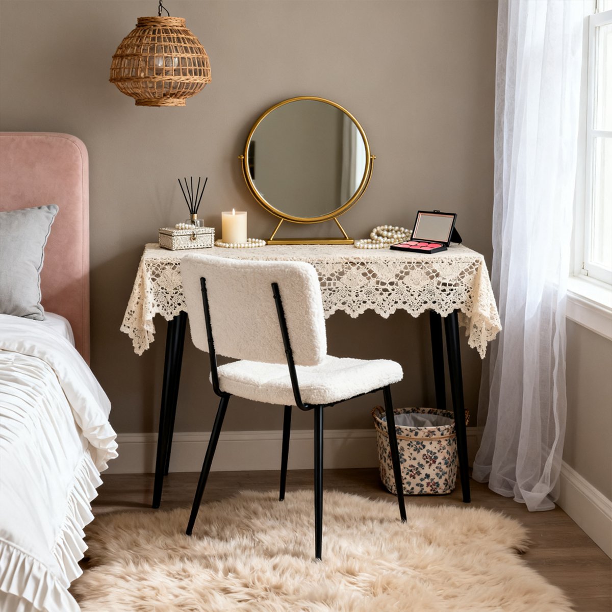 Lot de 4 chaises de salle à manger en bouclette, POMONA beige, MEUBLES COSY