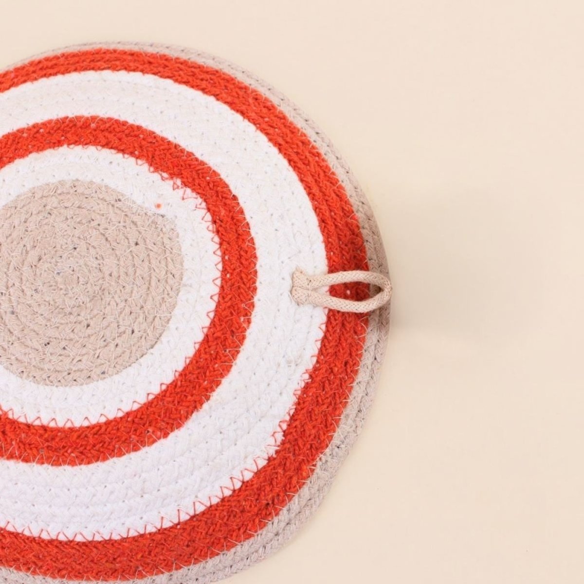 Corbeille murale ronde en corde imprimée 25cm beige, ORNAMI