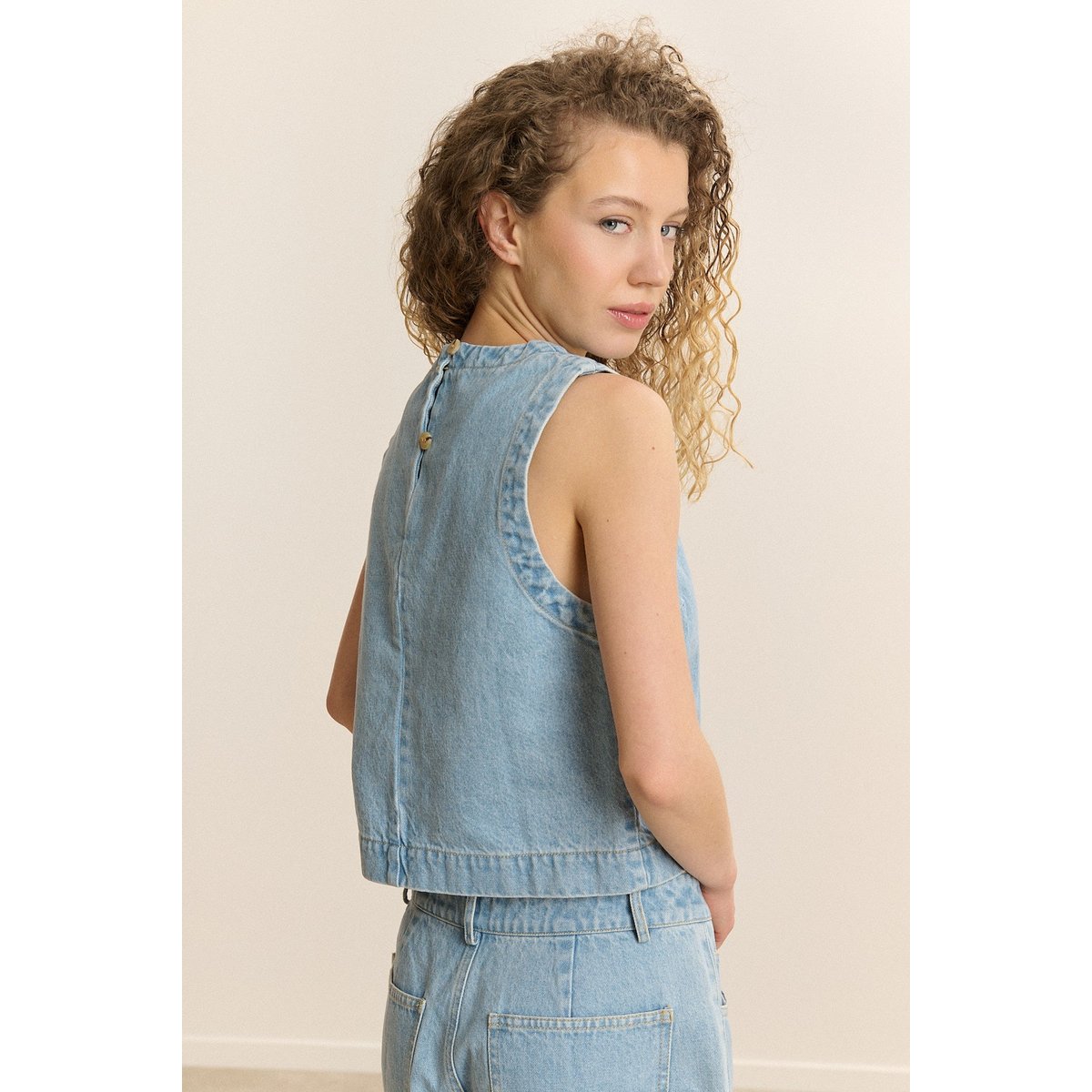 Top sans manches en denim CESAR bleu, GARANCE PARIS 