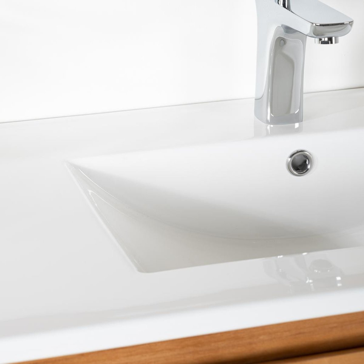 Meuble salle de bain en teck massif et céramique solo 120 cm ANANTA blanc, WANDA COLLECTION
