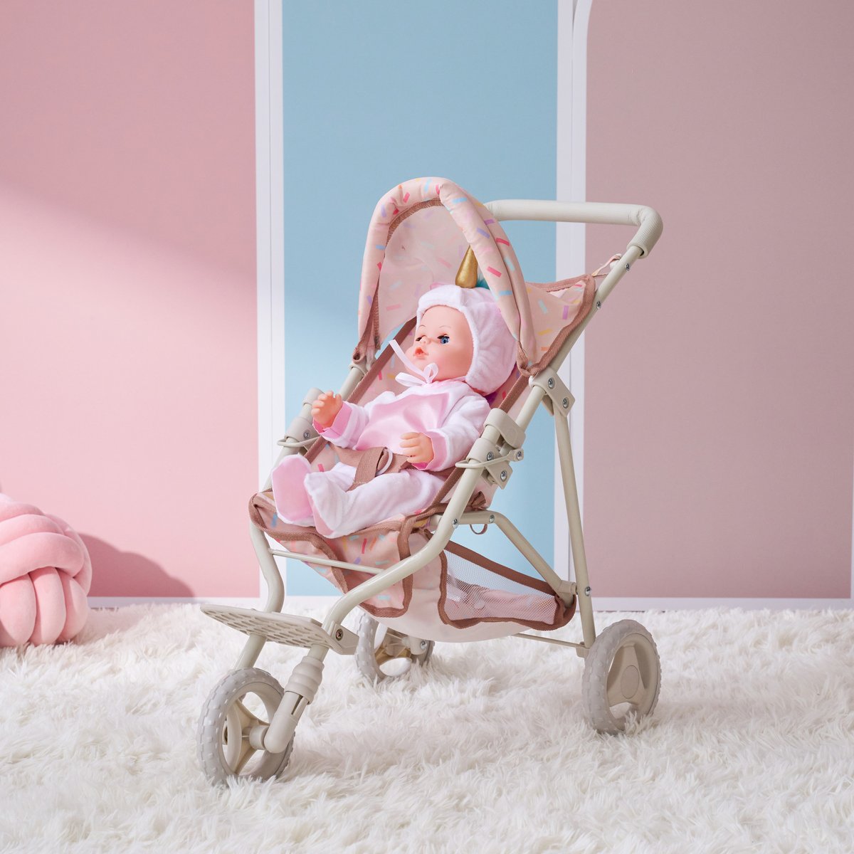 Poussette jogging avec accessoires harnais et panier beige, TEAMSON KIDS