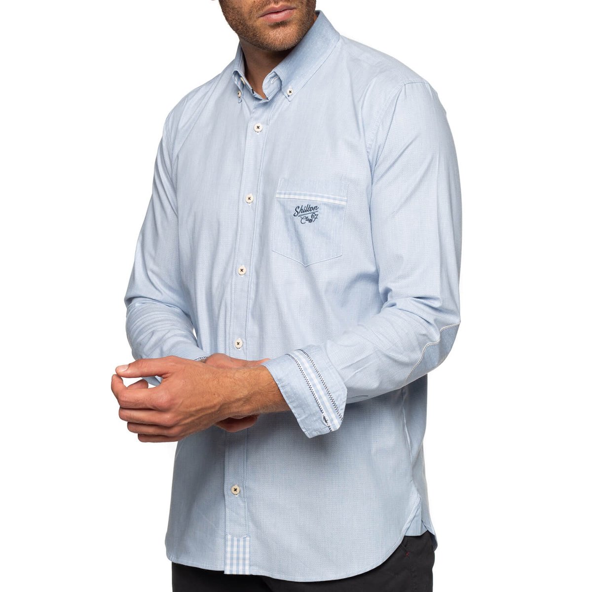 Chemise poche poitrine manches longues ciel, SHILTON
