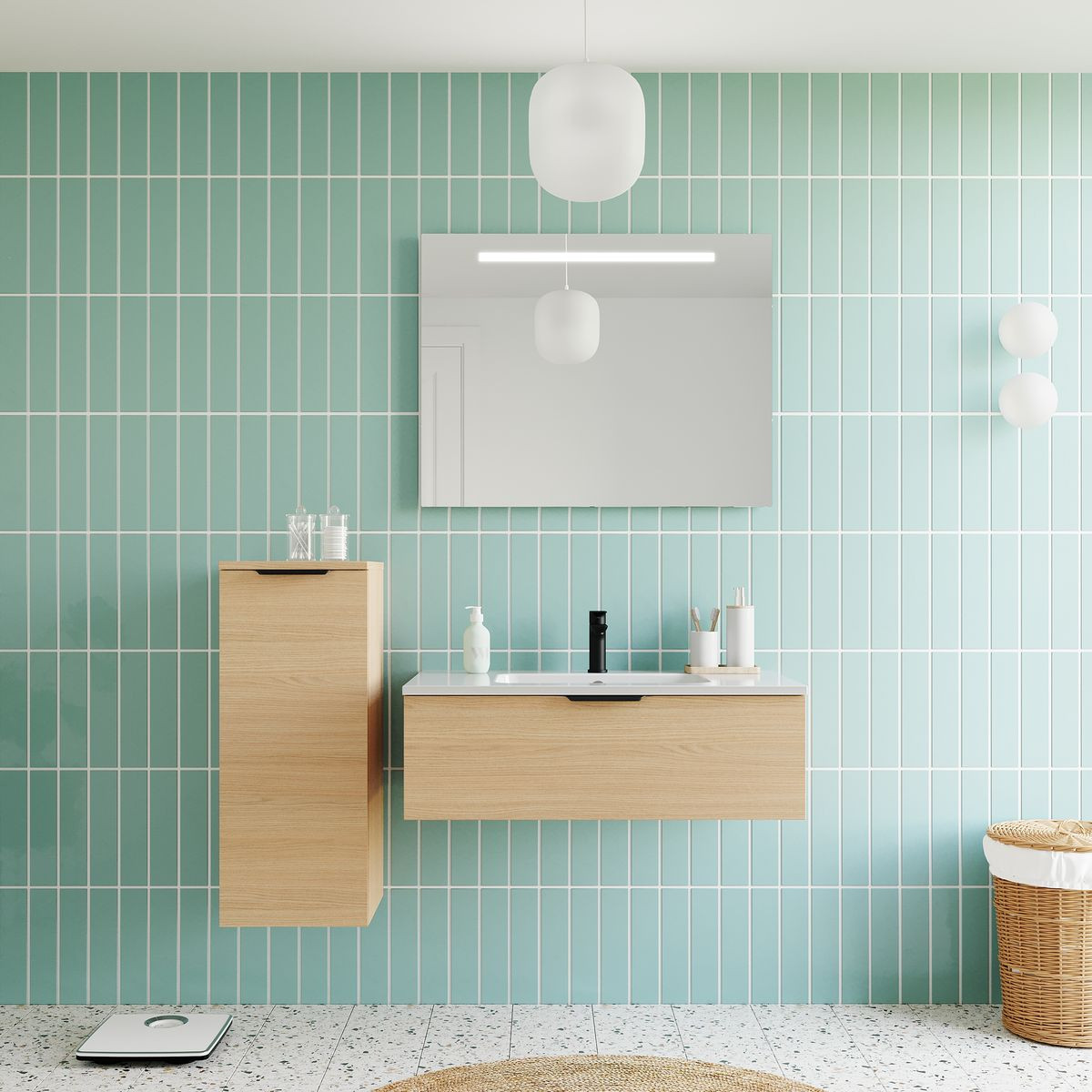 Meuble salle de bain vasque intégrée 1 tiroir - SOHO chêne clair, HOMIFAB