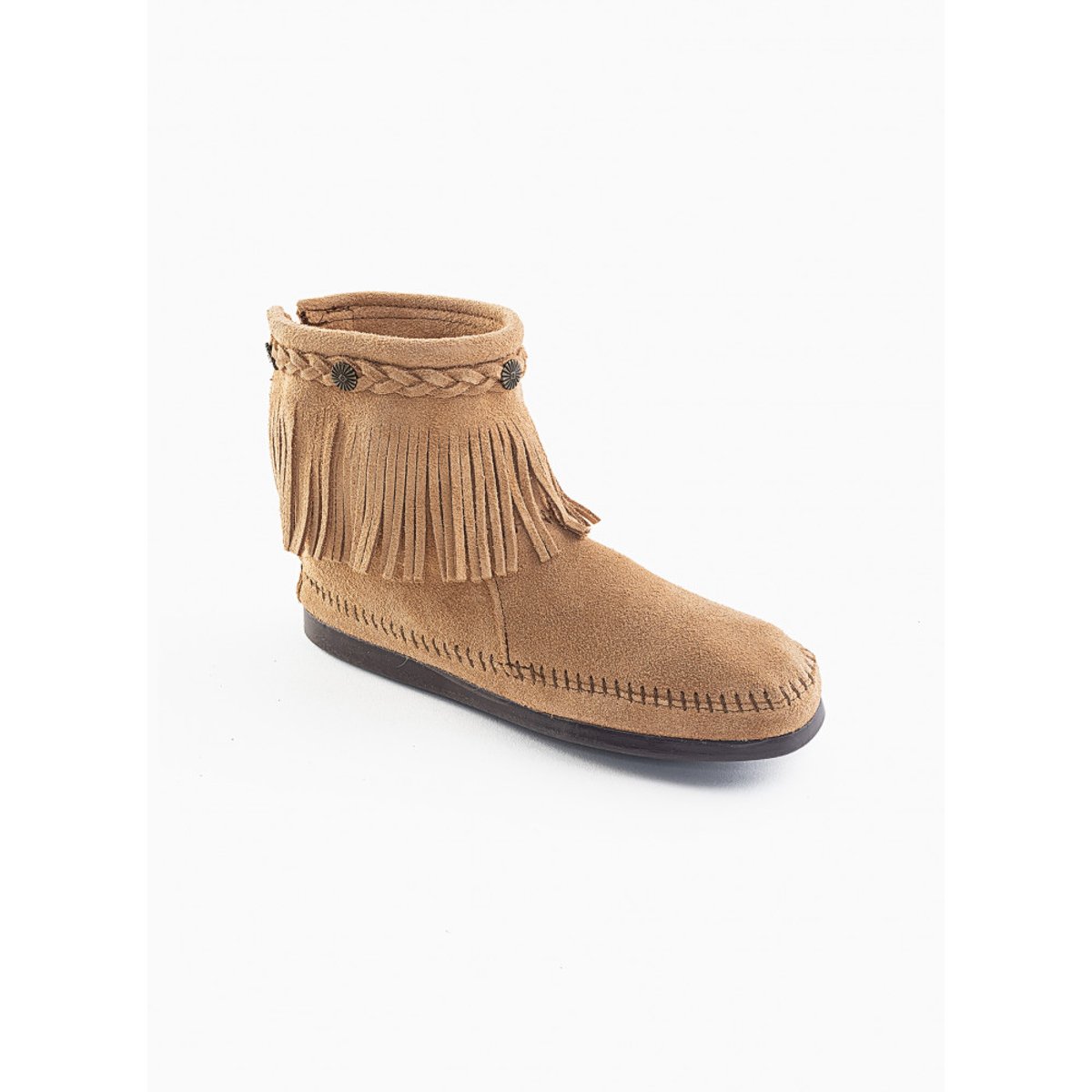 Bottines en cuir suede HI TOP BACK ZIP marron clair, MINNETONKA