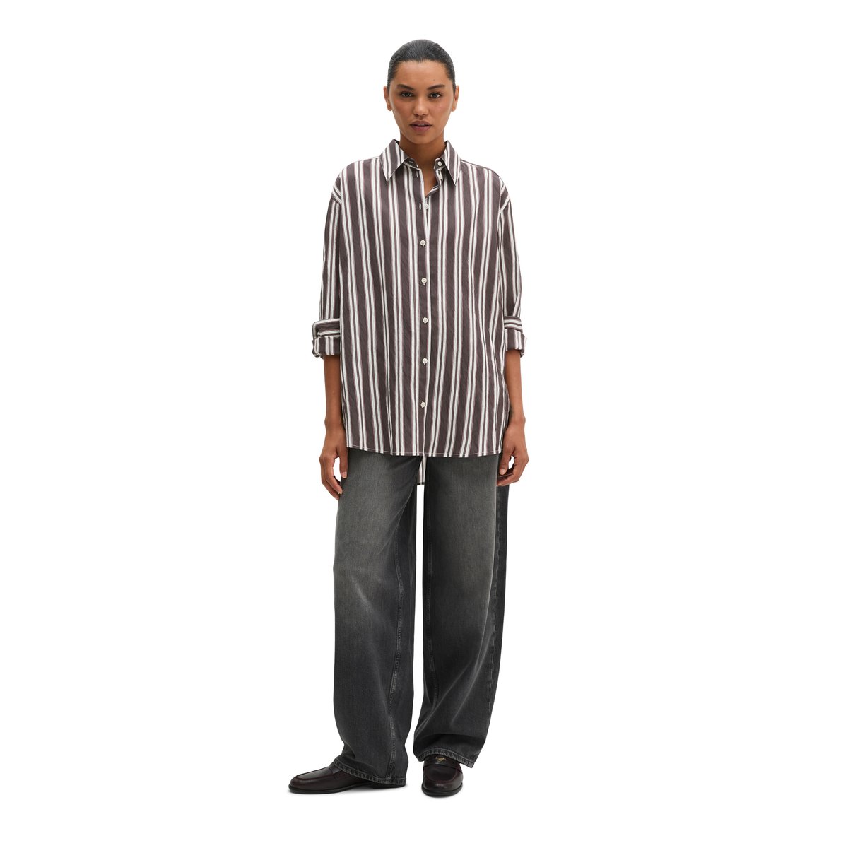 Chemise à rayures, coupe classique en mélange de modal marron foncé, MARC O'POLO