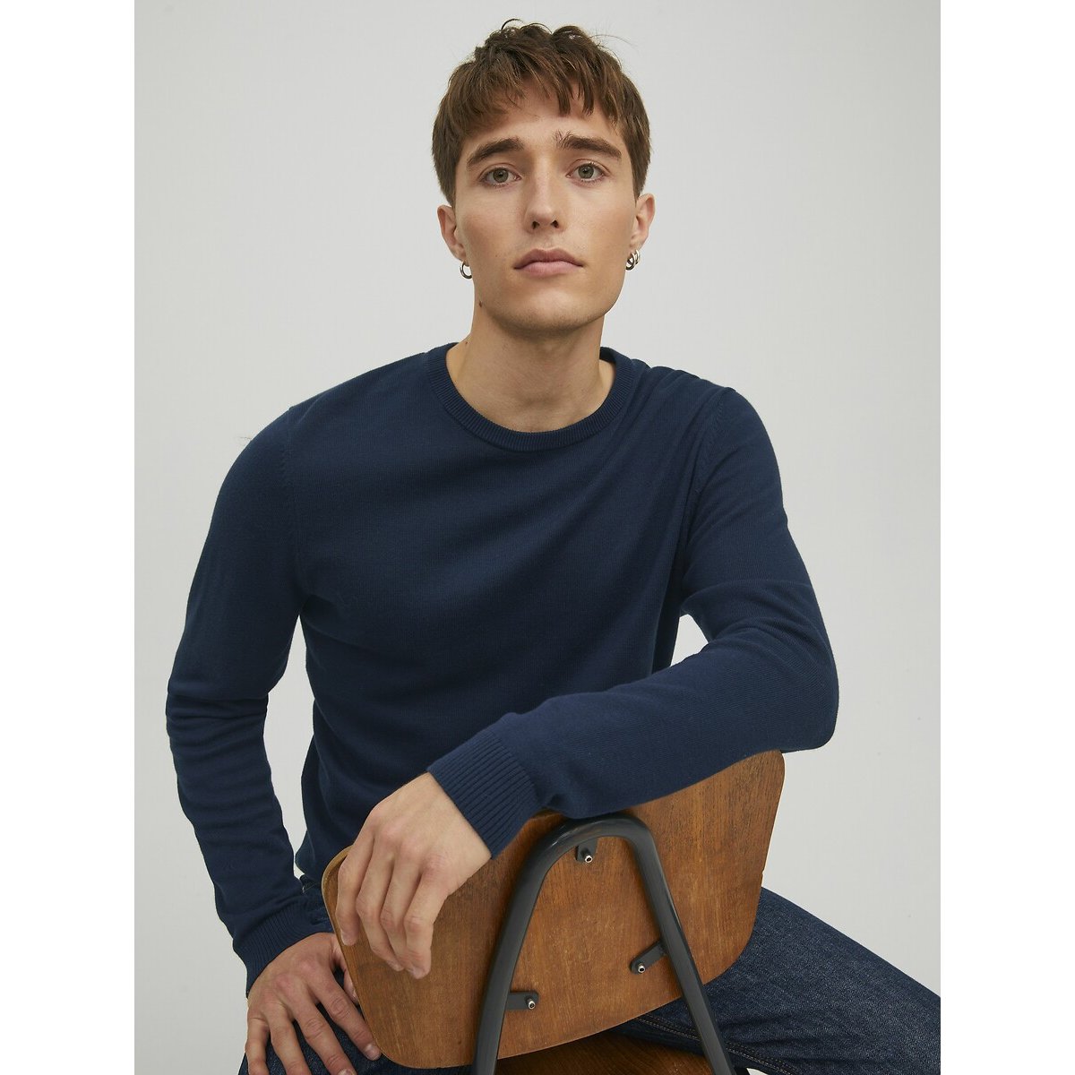 Pullover mit rundem Ausschnitt, Feinstrick marine, JACK & JONES