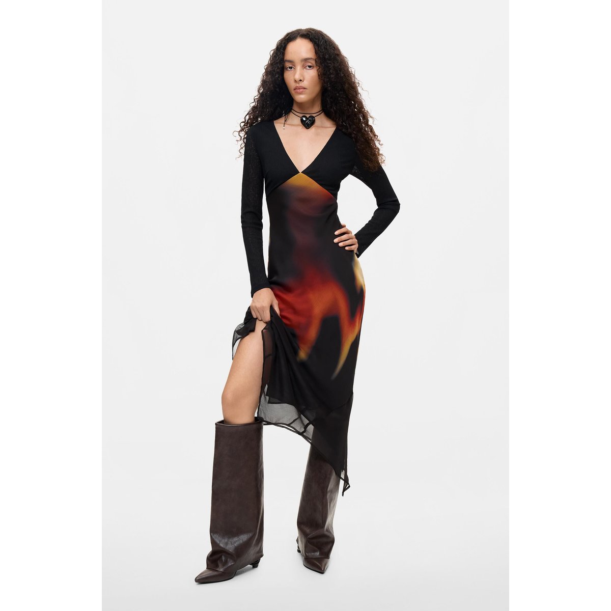 Robe midi à manches longues noir, DESIGUAL