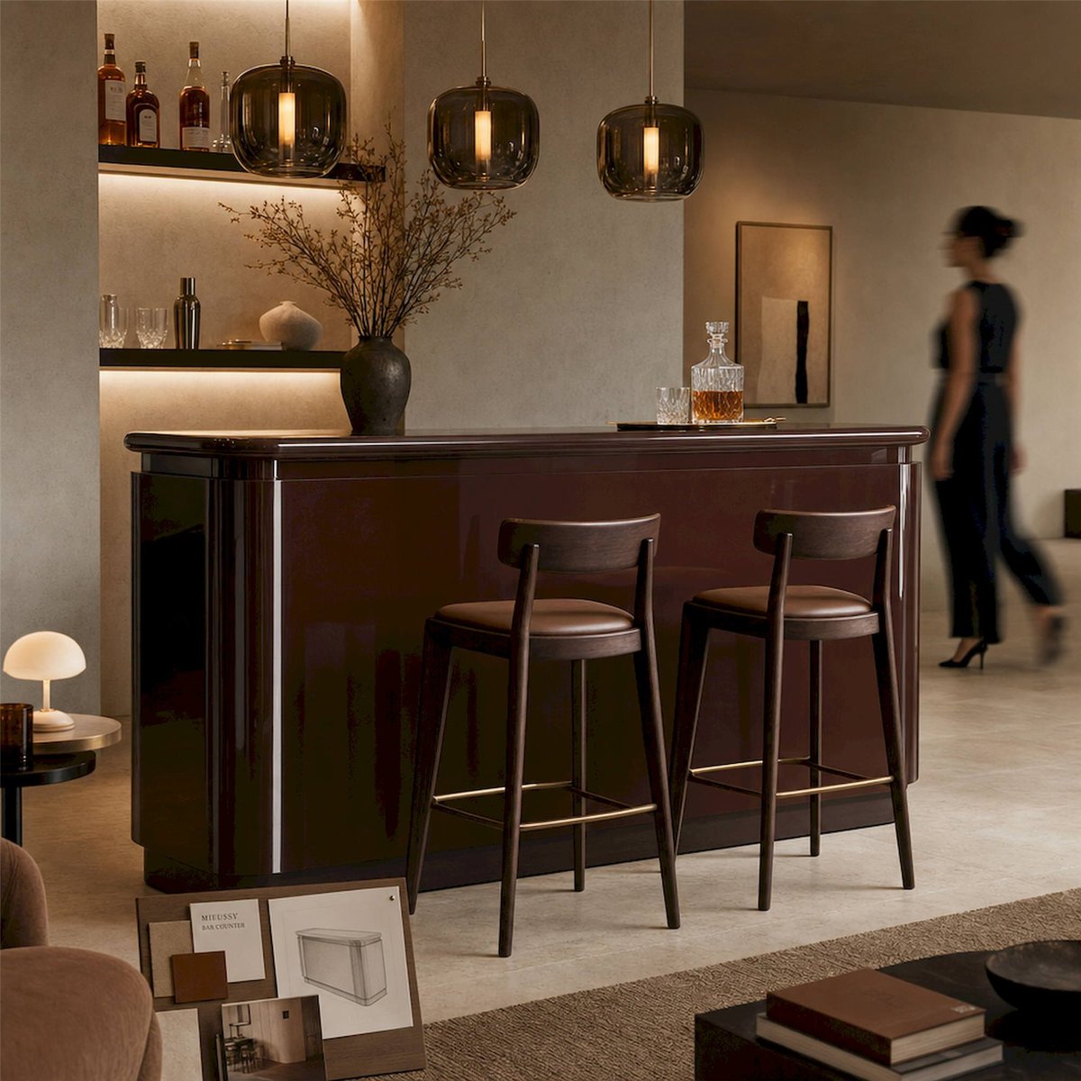 Comptoir de bar en bois marron brillant, RECOLLECTION
