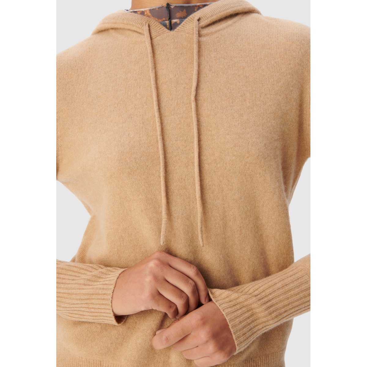 Pull à capuche tricot 100% cachemire marron, IKKS