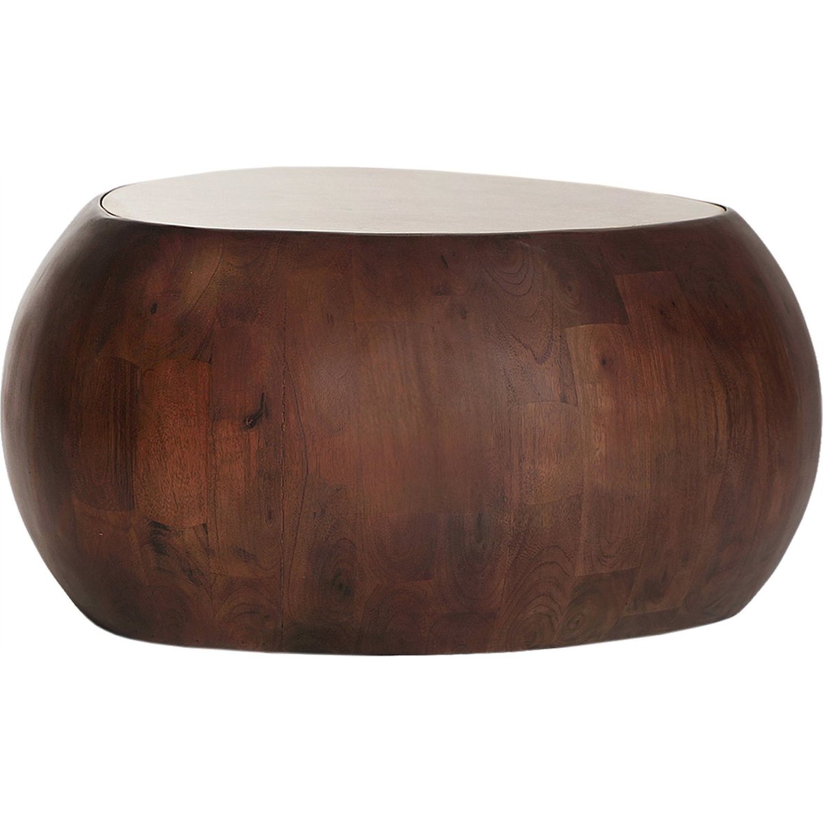 Table basse ronde en bois de manguier marron et beige, RECOLLECTION