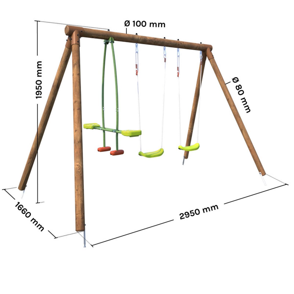 Portique en bois rond 3 agrès avec face à face PACCO marron, SOULET