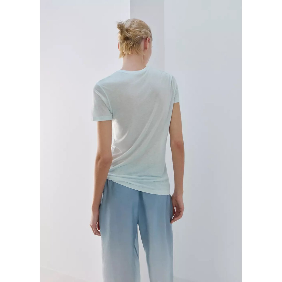T-shirt micromodal manches courtes bleu, MANGO