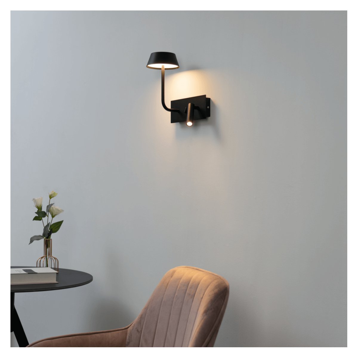 Applique liseuse double interrupteur - FABRO noir, KOSILUM