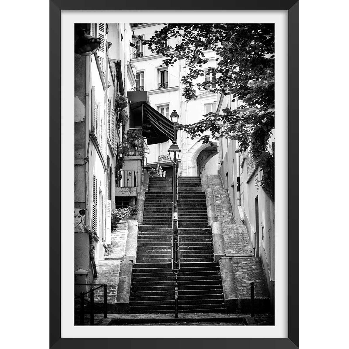 Affiche Paris, rue de Montmartre affiche + cadre en bois - noir, HEXOA