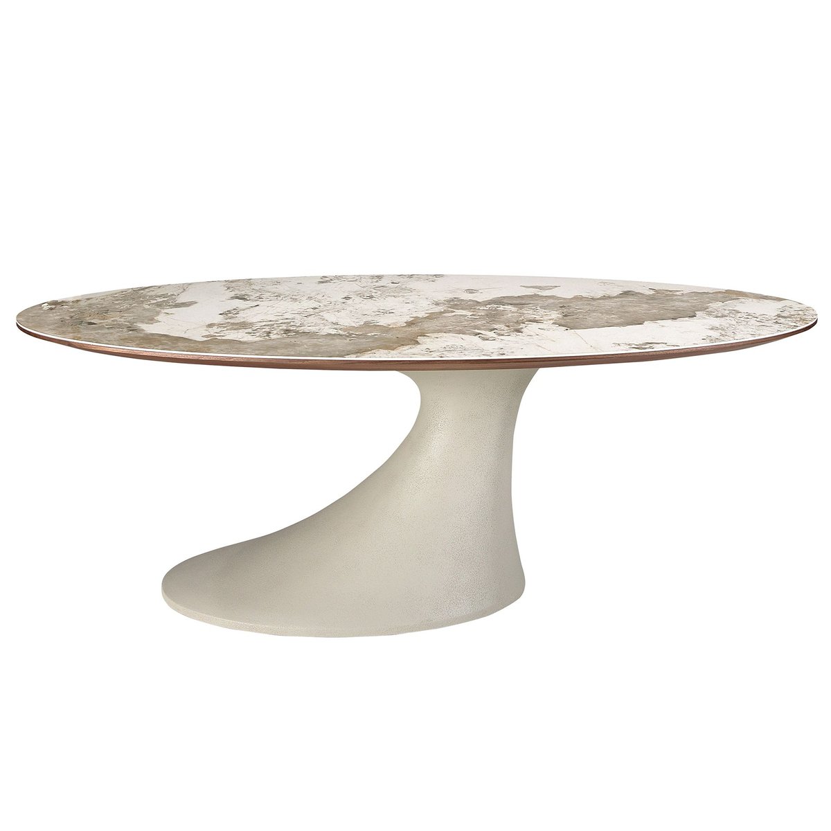 Table de salle à manger ovale en marbre céramique et fibre de verre époxy blanc | sable | noyer, ANGEL CERDA