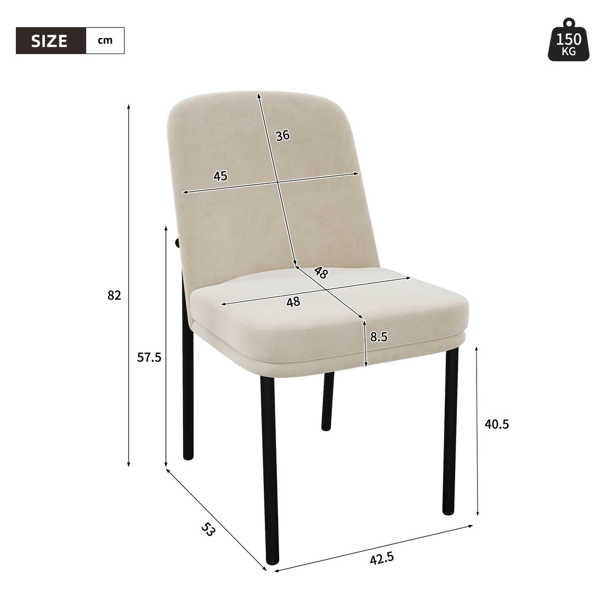 Lot de 4 chaises de salle à manger en velours avec pieds métal, DUORAUC beige, MEUBLES COSY