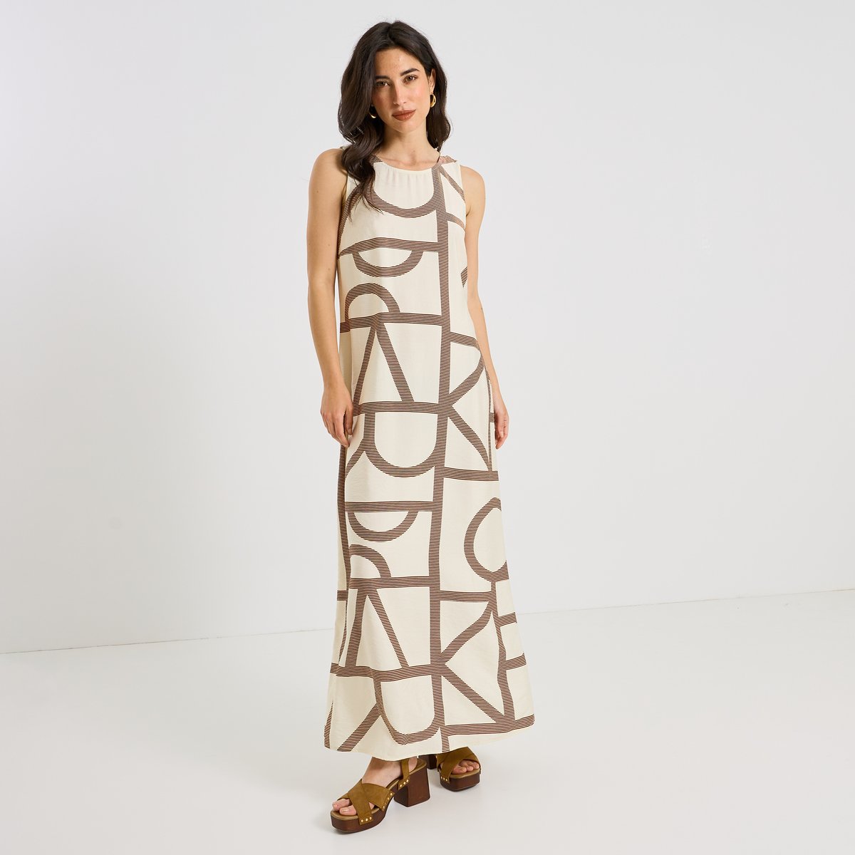 Robe longue fluide sans manches habillée blanc cassé ecru, GRAIN DE MALICE