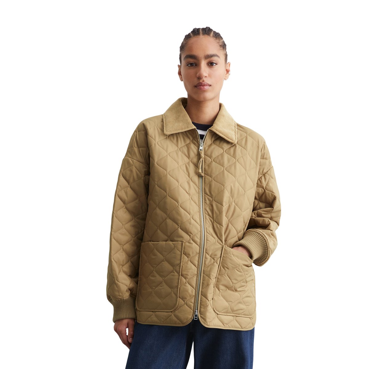 Veste matelassée avec col en velours côtelé relaxed en ripstop résistant à l'eau marron, MARC O’POLO DENIM