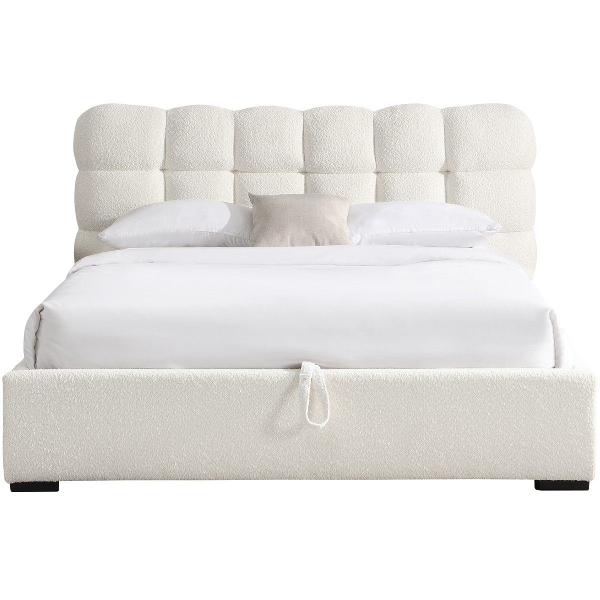 Lit coffre avec tête de lit en tissu bouclé - LOLA beige, HOMIFAB