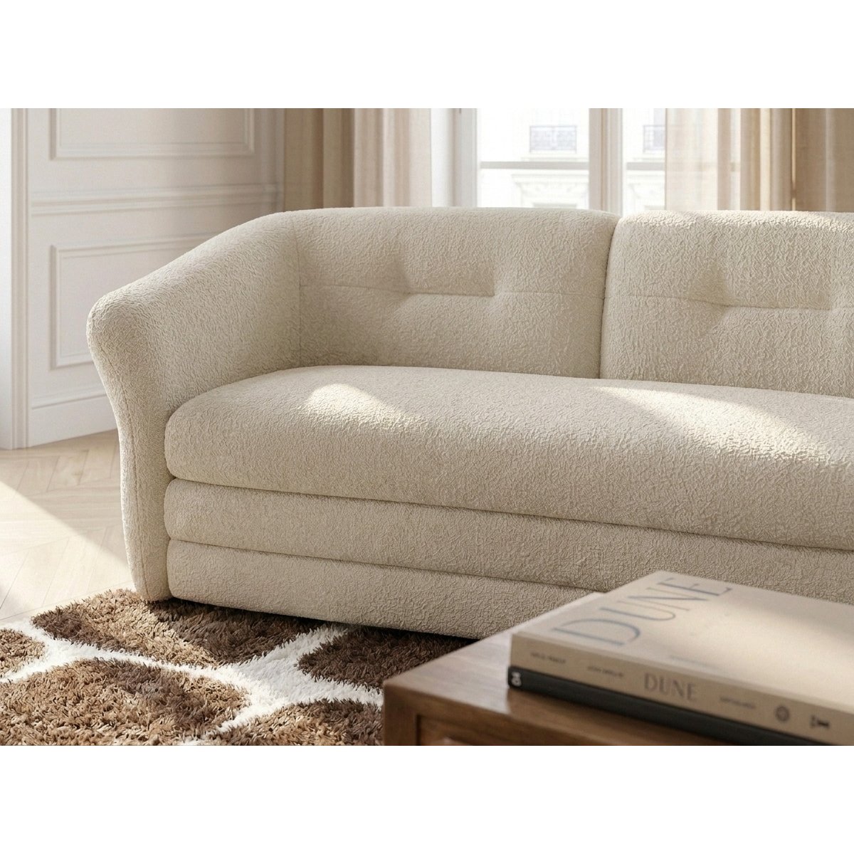 Canapé droit fixe 4 places en tissu chiné, MARBLE beige, BOBOCHIC