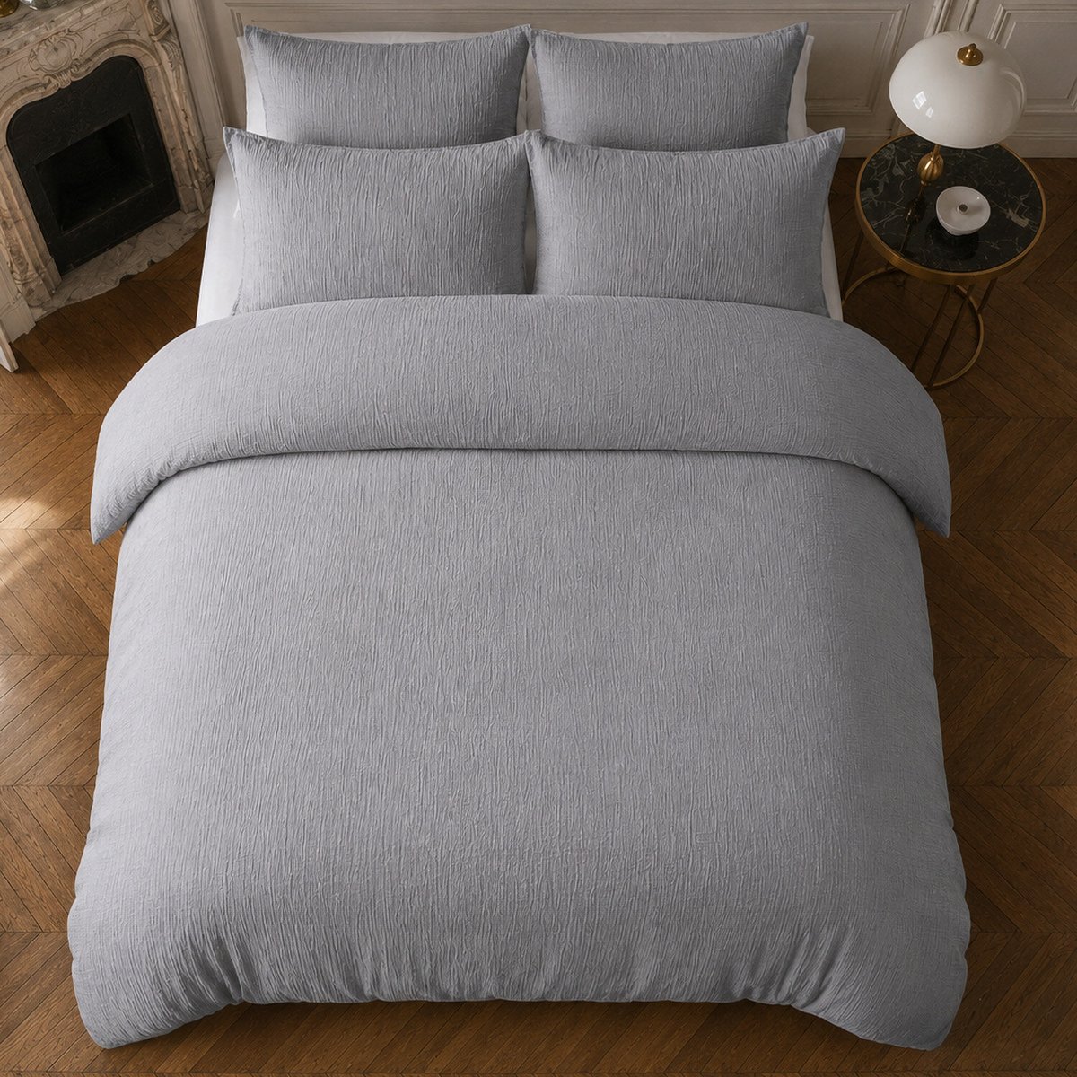 Parure housse de couette en gaze de coton unie, RELAX charbon, C DESIGN HOME TEXTILE