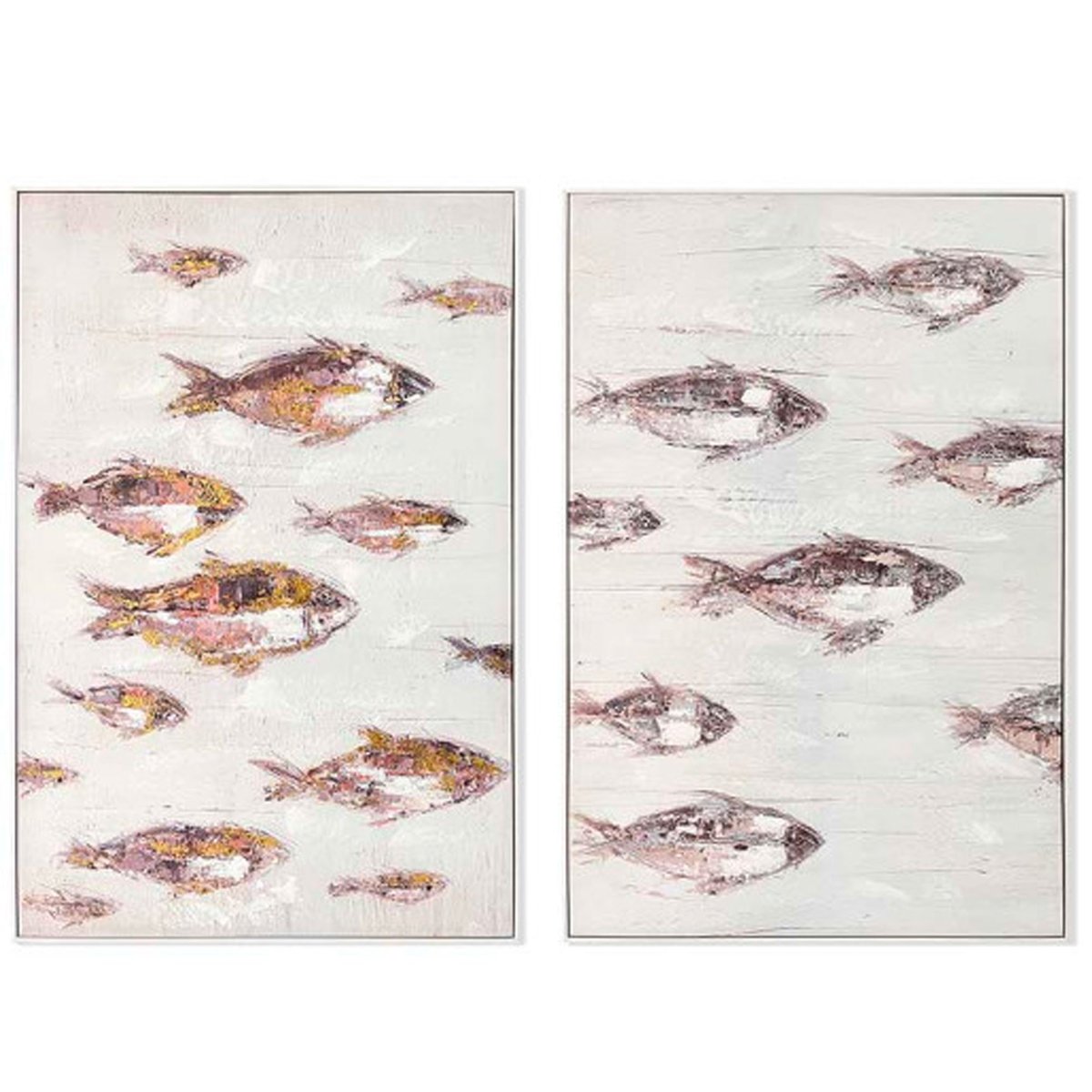 Set de 2 cadres décoratifs bord de mer poissons 82x122cm blanc, WADIGA