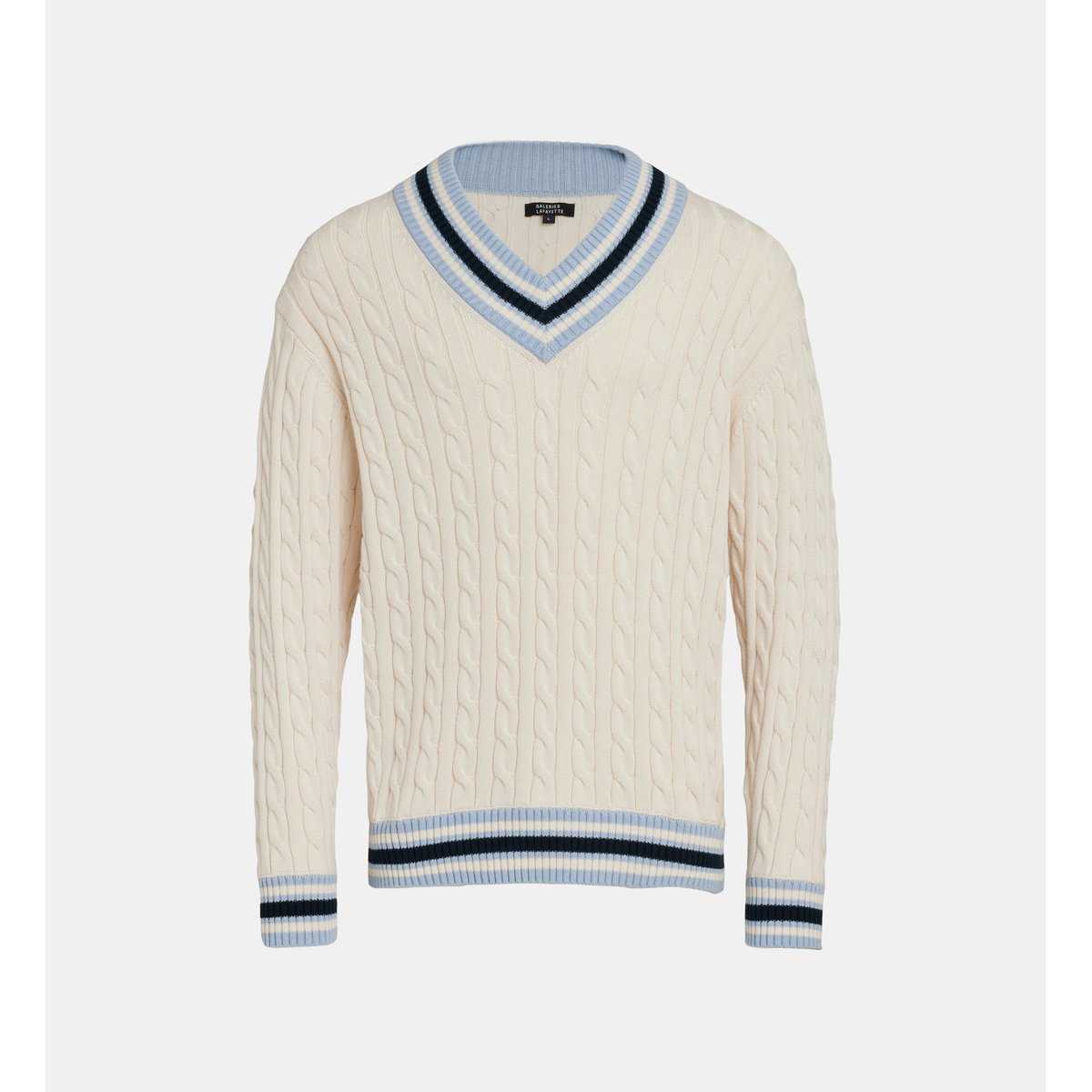 Pull pricket col v coton écru, GALERIES LAFAYETTE
