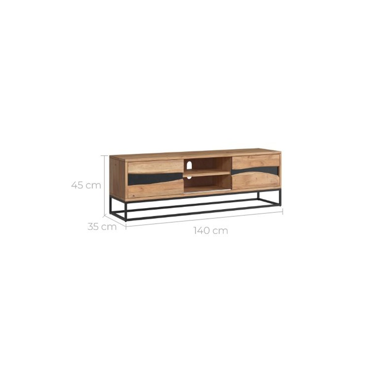Meuble TV en bois d'acacia massif et métal 140 cm - ALABAMA bois clair et noir, MAISON PAVANE